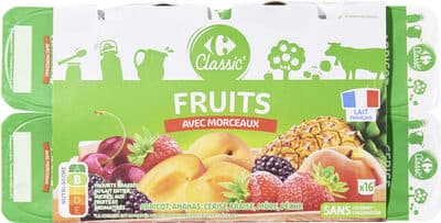 Abricot ananas cerise fraise mûre pêche avec morceaux